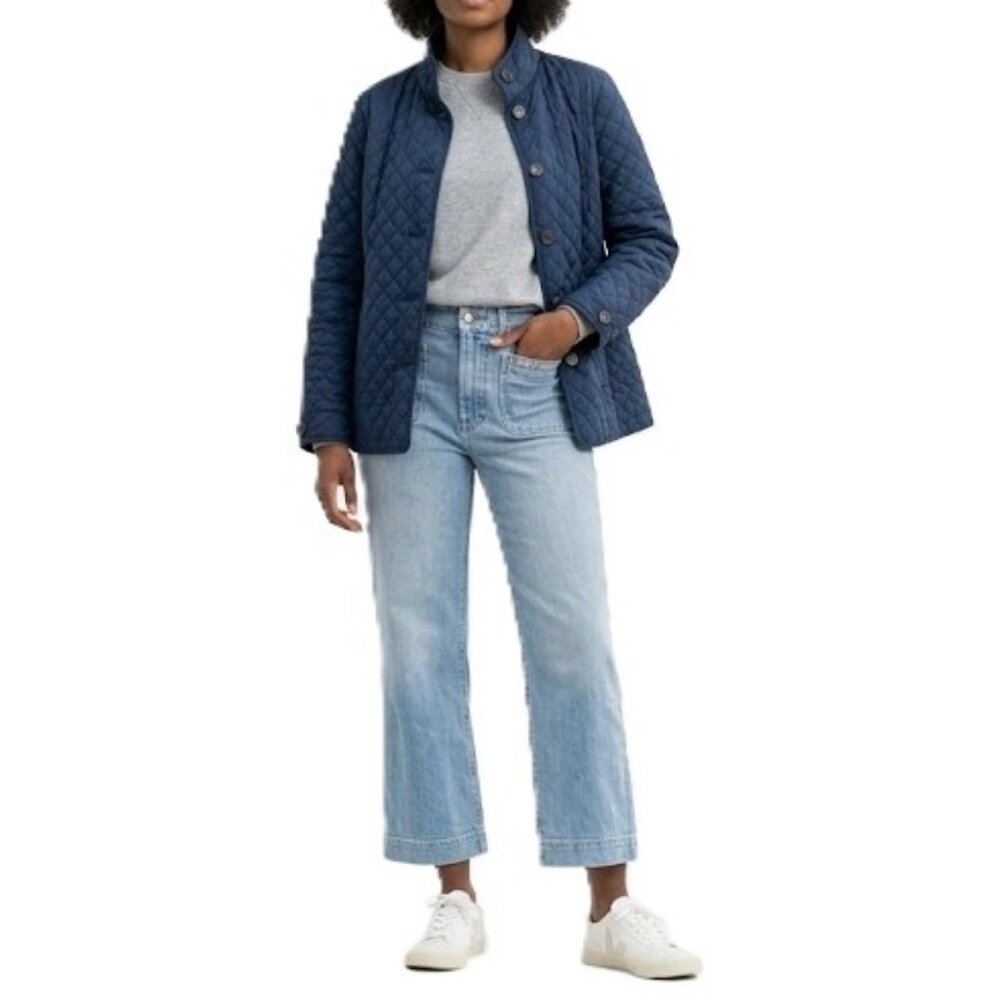 Land's End Navy Quilted Barn Jacket Petite XL Lightweight PrimaLoft Chore Coat